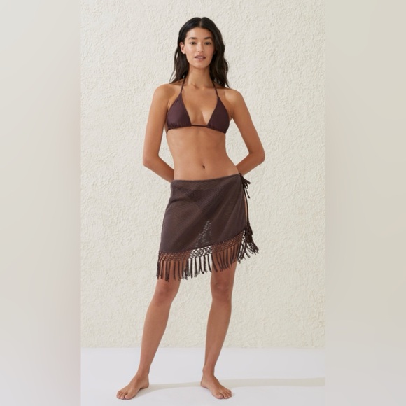 Crochet Brown Fringe Mini Skirt - Picture 4 of 5